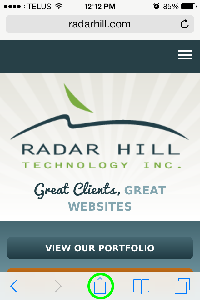 The iPhone share icon is shown here in the green circle.