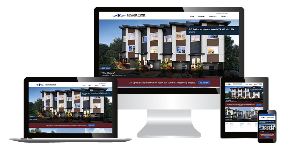 Paradise Homes screen captures on multiple devices