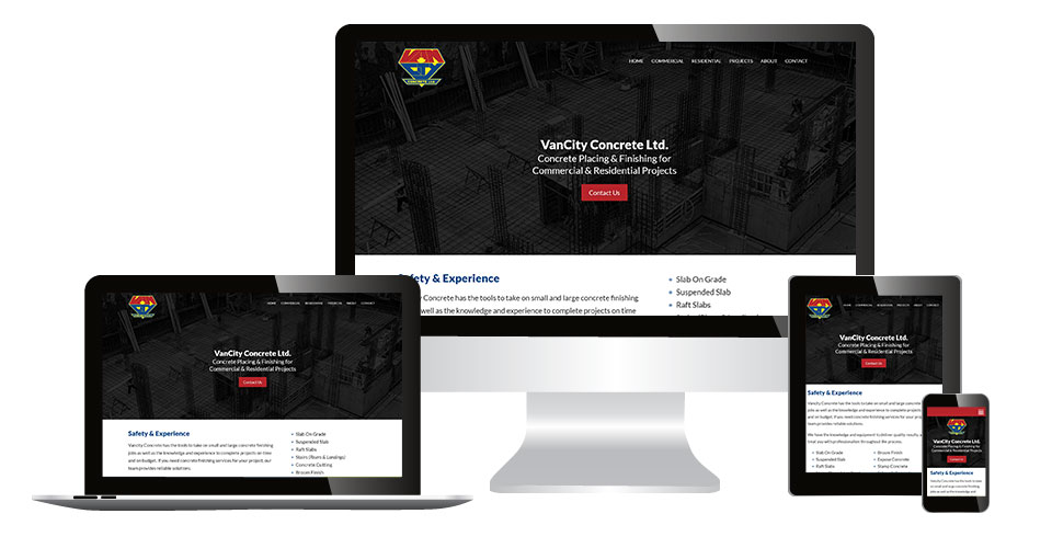 VanCity Concrete website on multiple devices