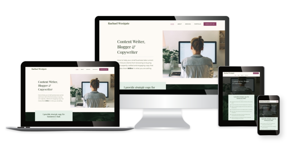 Rachael Westgate's website displayed on multiple devices