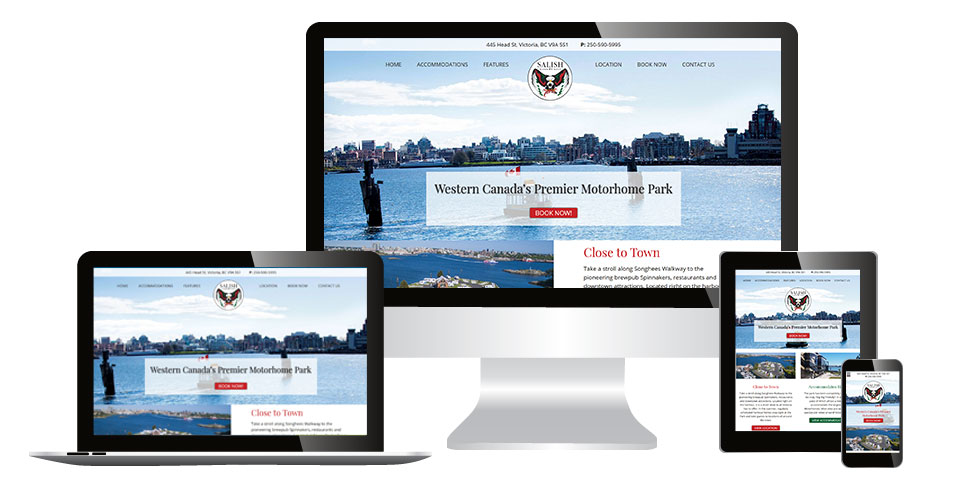 Salish Seaside RV home page displaying on multiple devices